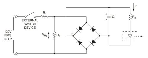 使用光耦合器进行交流电源监控的电路图交流输入在向光耦合器的IRED发出信号之前经过整流和滤波